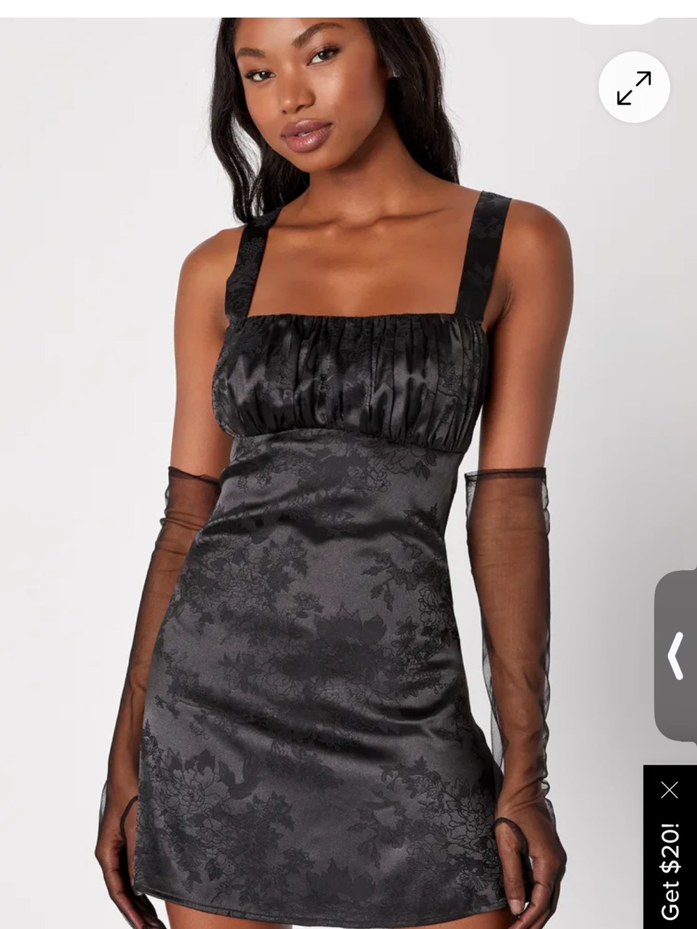 Lulus Black Satin Floral Jacquard Mini Dress lace up back Medium NWT